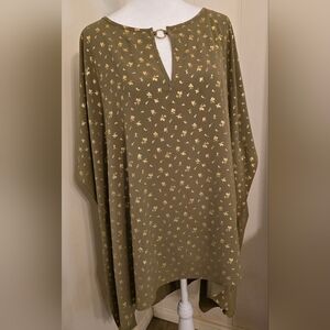 MICHAEL Michael Kors Green and Yellow Asymmetrical Dolman Sleeve Tunic